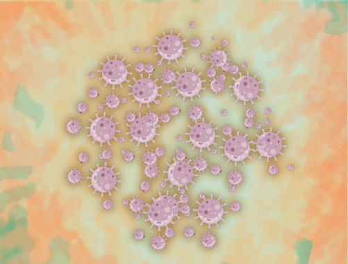  ilustração de cepas de vírus em tons rosa e alaranjados